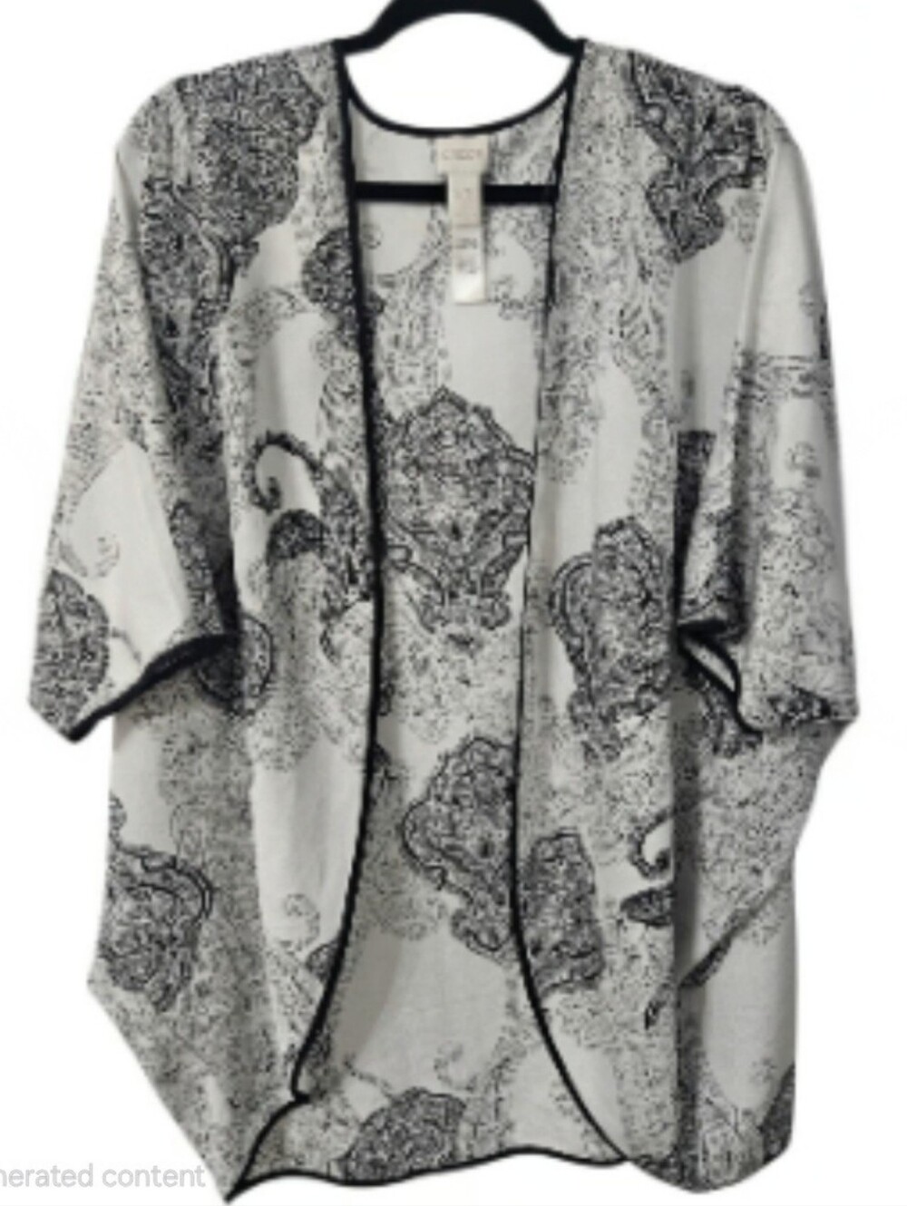 Chicos Lightweight Cocoon Black Paisley Kimono Jacket Size 14/16 No Tags